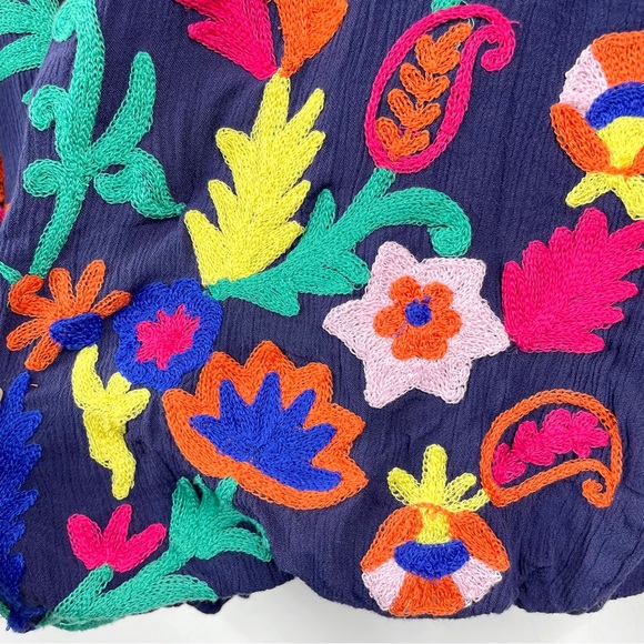 Soft Surroundings Banjara Boho Embroidered Peasant Top Blue Medium - Picture 5 of 11